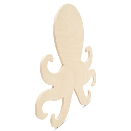Wood Octopus Cutout 11 x 12 inches, Pack of 2 Unfinished Wood Door Hanger Cutout, Wooden Animals for Crafts & Summer, by Woodpeckers