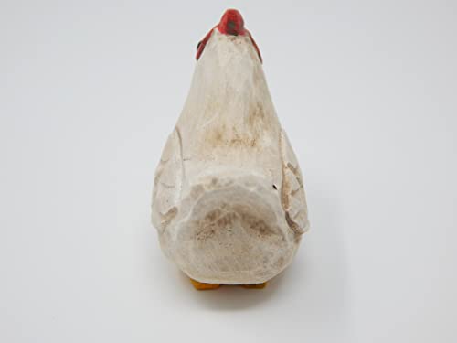 White Chicken Hen Hanging Ornament Wood Figure Handmade Carved Decoration Selsela