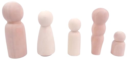 Magikon Pack of 5 Unfinished Peg Dolls, Unpainted Puppet Bodies, Wooden Peg People Marionette Bodies MAGIKON