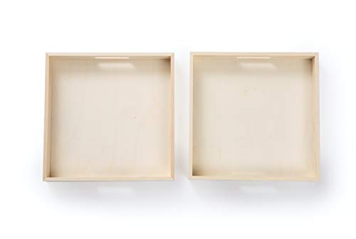 Wooden Living - Wood Tray/Wooden Trays | Square Serving Boxes with Handles - Unfinished & Small | for Montessori Materials, Crafts to Paint, Kids,