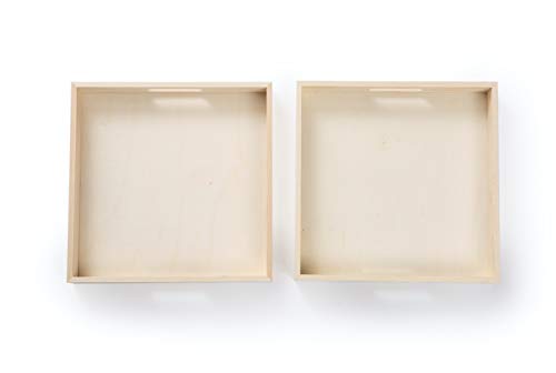 Wooden Living - Wood Tray/Wooden Trays | Square Serving Boxes with Handles - Unfinished & Small | for Montessori Materials, Crafts to Paint, Kids, Wooden Living