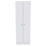 Levan Home Contemporary Kitchen Tall Utility Storage Pantry Cabinet in White & Light Oak with Metal Handles Levan Home