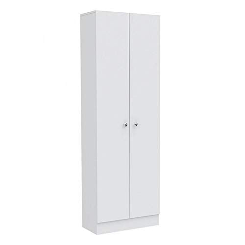 Levan Home Contemporary Kitchen Tall Utility Storage Pantry Cabinet in White & Light Oak with Metal Handles Levan Home