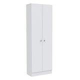 Levan Home Contemporary Kitchen Tall Utility Storage Pantry Cabinet in White & Light Oak with Metal Handles Levan Home