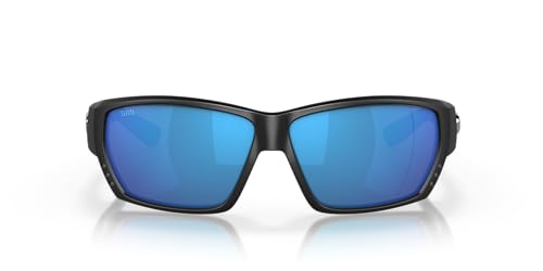 Costa Del Mar Men's Tuna Alley Polarized Rectangular Sunglasses, Matte Black/Grey Blue Mirrored Polarized-580G, 62 mm