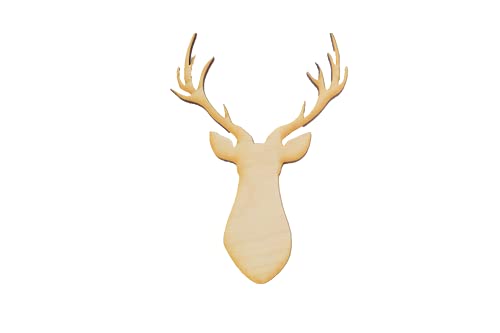 Package of 1, Medium 5.5" x 8" x 1/8" Baltic Birch Plywood Deer Head Wood Cutout for Art and Craft Project, Made in USA - WoodArtSupply