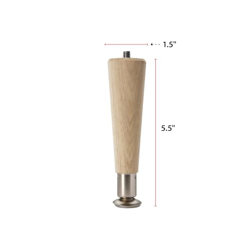 Waddell Round Taper Leg, 6" H | Self Leveling Sanded Wood Coffee Table Legs with 5/16" Hanger Bolt | Replacement Unfinished Furniture Legs for DIY Waddell