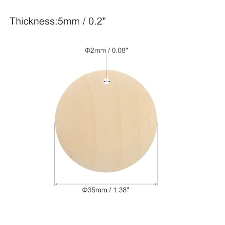 uxcell Round Wooden Discs, 20Pcs 35mm - Log Unfinished Wood Circles with Holes, Wood Ornaments for Crafts, DIY Jewelry Accessories, Birthday Board uxcell