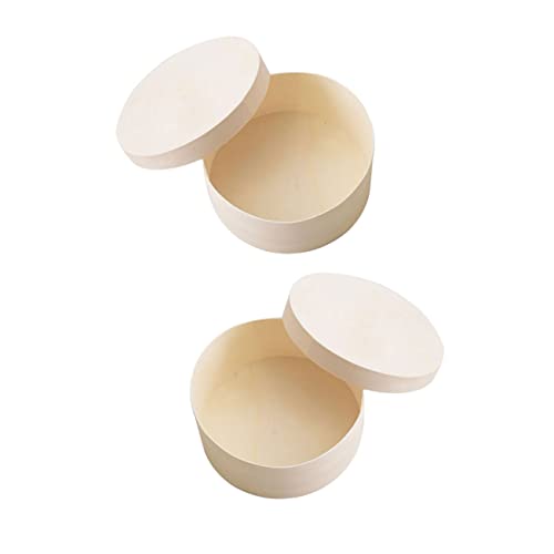 VOSAREA 2 Pcs Wooden Keepsake Box Plain Wooden Boxes Wooden Craft Box Unfinished Keepsake Box Wooden Storage Container Small Gift Box Round Wood Case VOSAREA