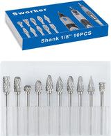 Carbide Burr Set Compatible with Dremel 1/8" Shank 10PCS Die Grinder Rotary Tool Rasp Bits WoodArtSupply