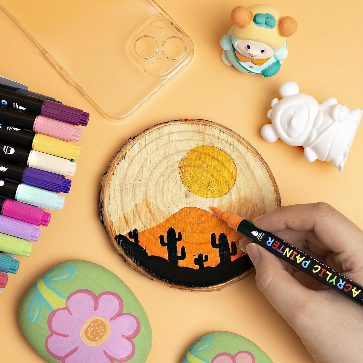 Paint Pens, 18 Colors Acrylic Paint Pens Paint Markers, Dual Tip Pens with Medium Tip WoodArtSupply