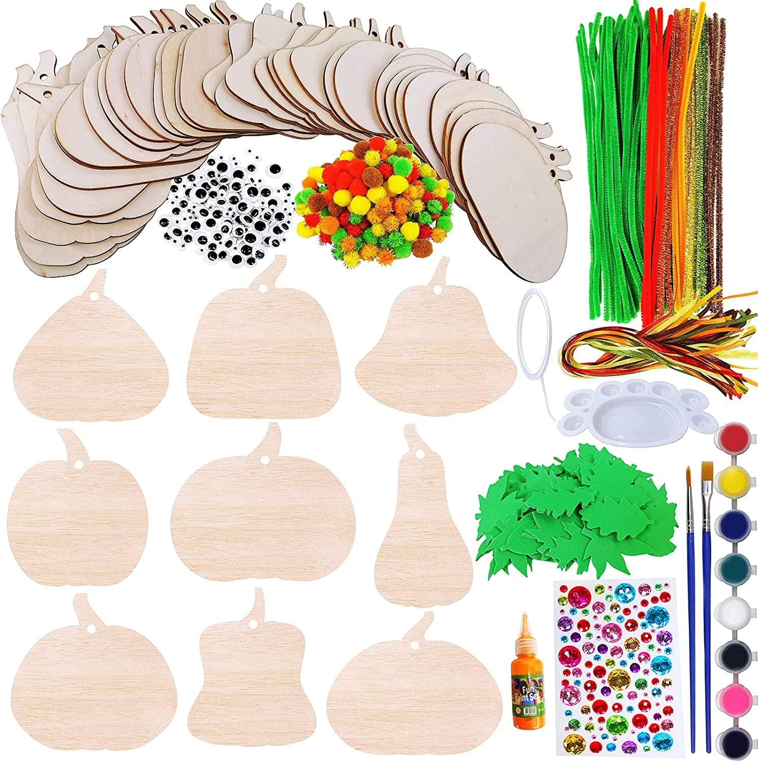 36 Sets Fall Pumpkin Decoration DIY Pumpkin Squash Gourd Wooden Ornaments Craft Kit Assorted Paintable Unfinished Wood Pumpkins Pom-Poms Googly Eyes for Kids Autumn Halloween Thanksgiving Décor - WoodArtSupply