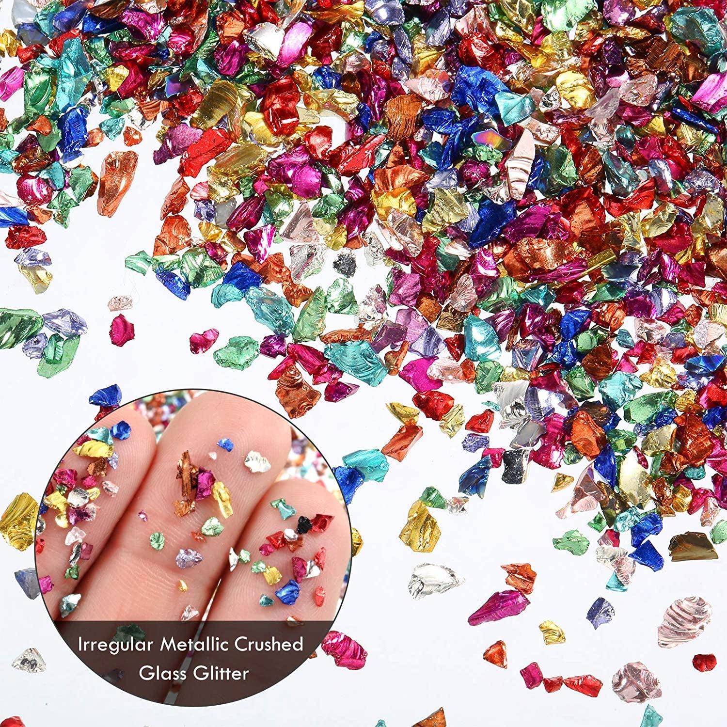 36 Pack Crushed Glass Glitter, Broken Crushed Glass Pieces for Craft Resin Nail DIY Craft Vase Filler Epoxy Resin Art Jewelry Making - WoodArtSupply