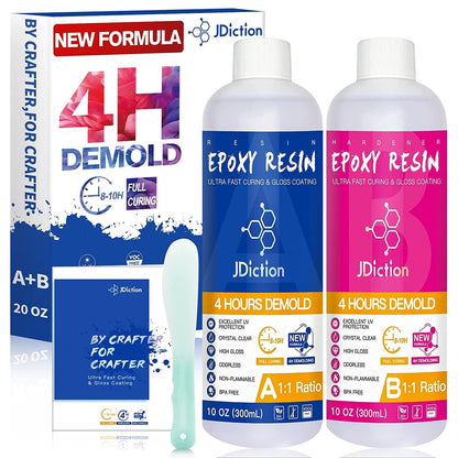 Fast Curing Epoxy Resin, 4 Hours Demold Upgrade Formula, Fast Curing and Bubble Free Epoxy Resin, Crystal Clear Epoxy Resin Kit Self Leveling and Easy Mix for Art, Craft, Jewelry- 20OZ - WoodArtSupply
