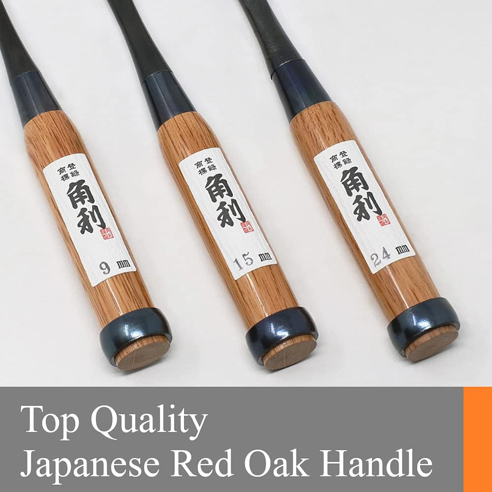 Japanese Wood Chisel Set [Long Handle] 3 Piece for Woodworking, Made in JAPAN, Japanese Oire Nomi for Carve, Mortise, Dovetail, Sharp Japanese Carbon WoodArtSupply