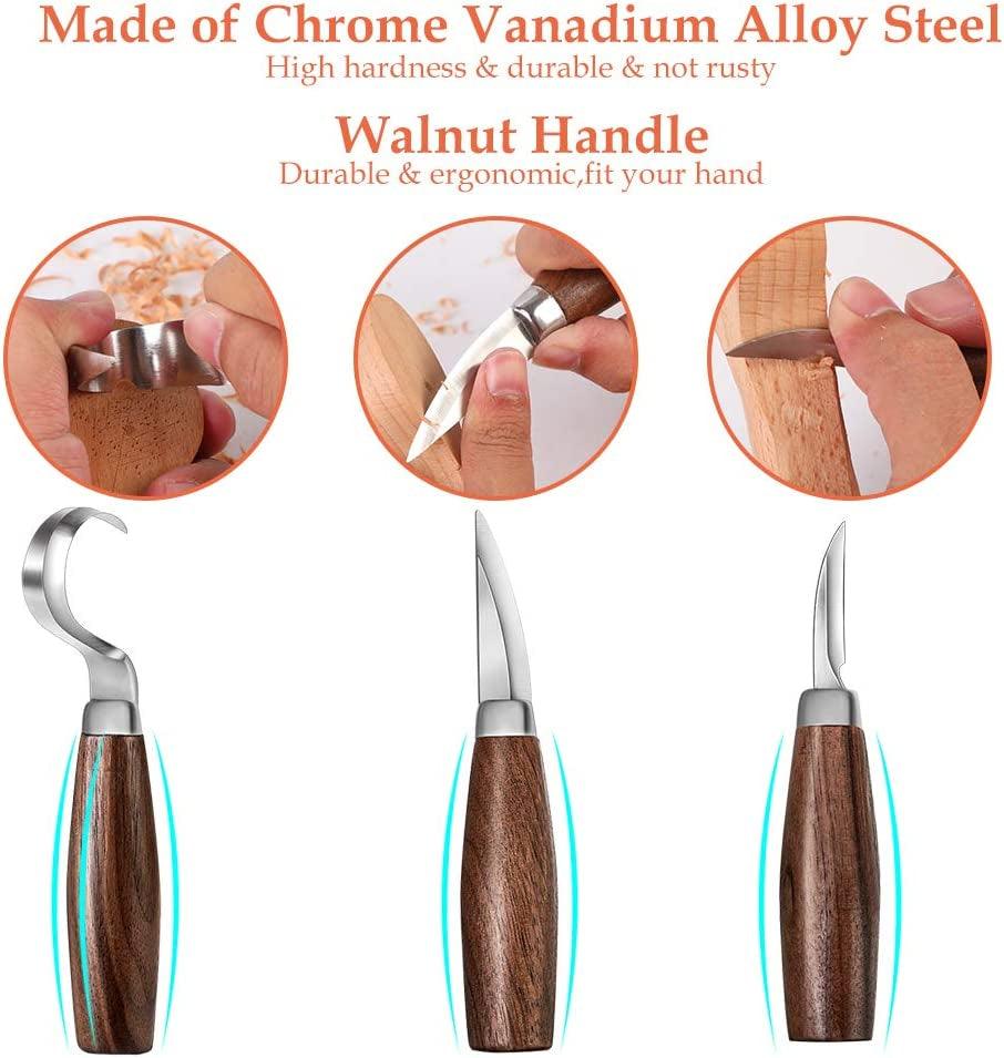 Wood Carving Tools Set, Wood Carving Hand Tools Kit with Hook Carving Knife Whittling - WoodArtSupply