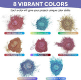 8 Colors Chameleon Mica Powder - Metallic Colors Shift Mica Powder Pigment for Epoxy Resin, Cosmetic Grade Holographic Mica Powder for Nails Art WoodArtSupply