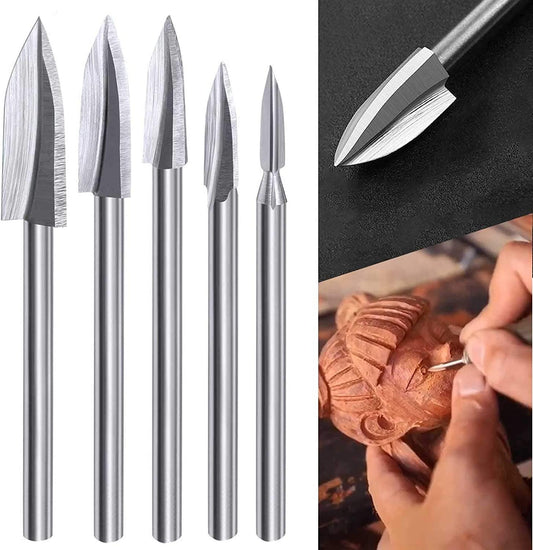 Wood Carving Tools for Rotary Tool, 5 PCS HSS Woodworking Tools Engraving Drill Bit Set Wood Crafts - WoodArtSupply