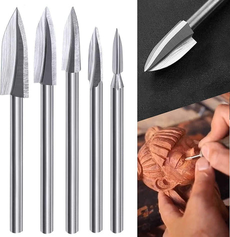 Wood Carving Tools for Rotary Tool, 5 PCS HSS Woodworking Tools Engraving Drill Bit Set Wood Crafts WoodArtSupply