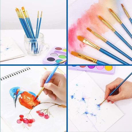Acrylic Paint Brush Set, 1 Packs / 10 Pcs Watercolor Brushes Painting Brush Nylon Hair Brushes WoodArtSupply