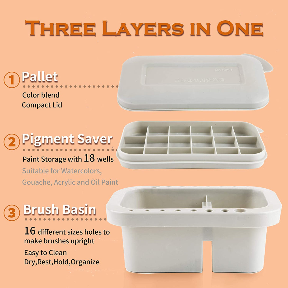 Multi-Use Paint Brush Basin with Brushes Holder,Washer,Trays,Palette Box-Artist Cleaner Cup for Watercolor Oil Acrylic Gouache Painting with Lid WoodArtSupply