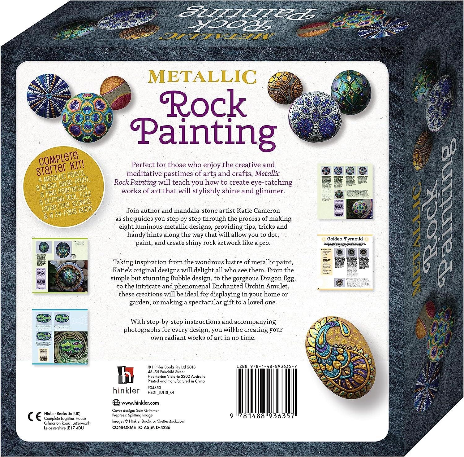 Metallic Rock Painting Box Set - DIY Rock Painting for Adults - Rocks, Brush, Paint Included WoodArtSupply