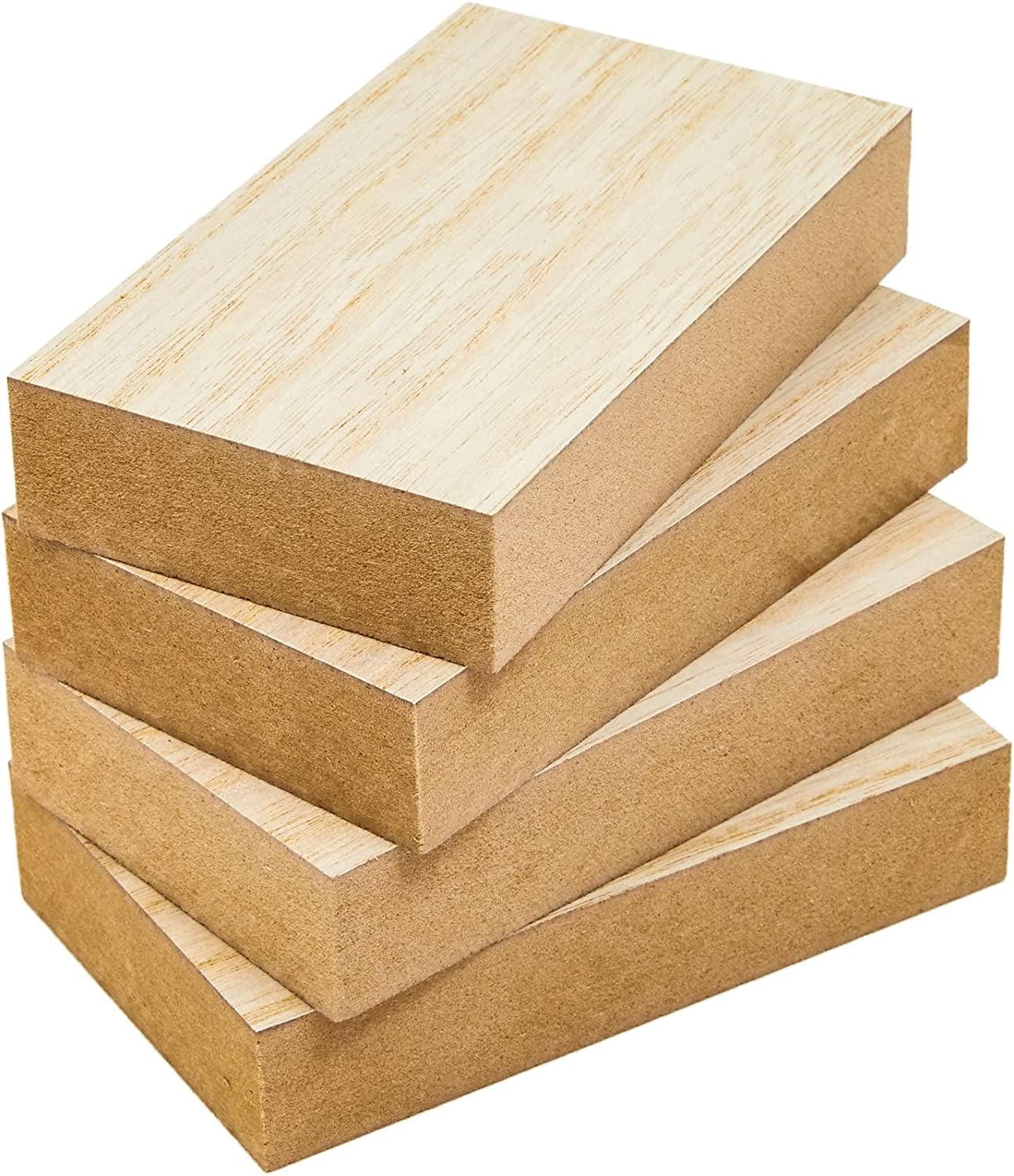 4 Pack Unfinished MDF Wooden Boards for Crafts, 1 Inch Thick Rectangle Wooden Blocks (5 X 3 In) - WoodArtSupply