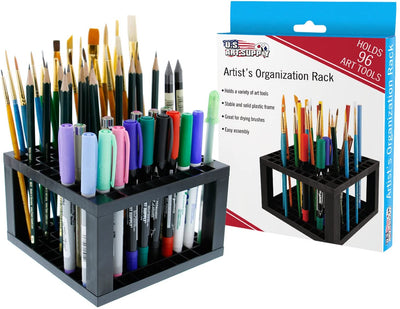 U.S. Art Supply 96 Hole Plastic Pencil & Brush Holder - Desk Stand Organizer Holding Rack for Pens, Paint Brushes, Colored Pencils, Markers