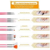 Nail Pen Designer, Stamp Nail Art Tool with 15Pcs Nail Painting Brushes, Nail Dotting Tool WoodArtSupply