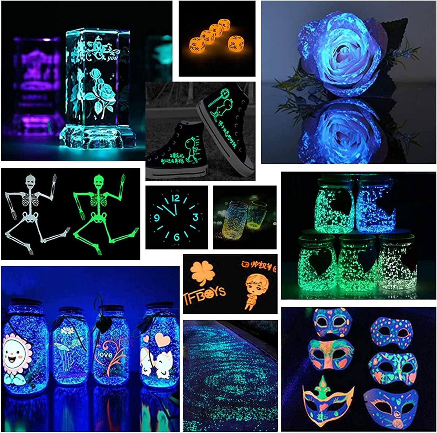 Glow in the Dark Powder 12 Colors Epoxy Resin Dye Luminous Pigment Safe Long Lasting for Fine Art, DIY Nail Art, Colorant, Acrylic Paint, DIY Crafts WoodArtSupply