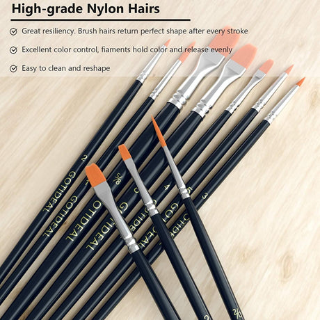 Paint Brush Set, 10 Pcs round Pointed Tip, Small Nylon Hair Brushes for Acrylic, Watercolor WoodArtSupply