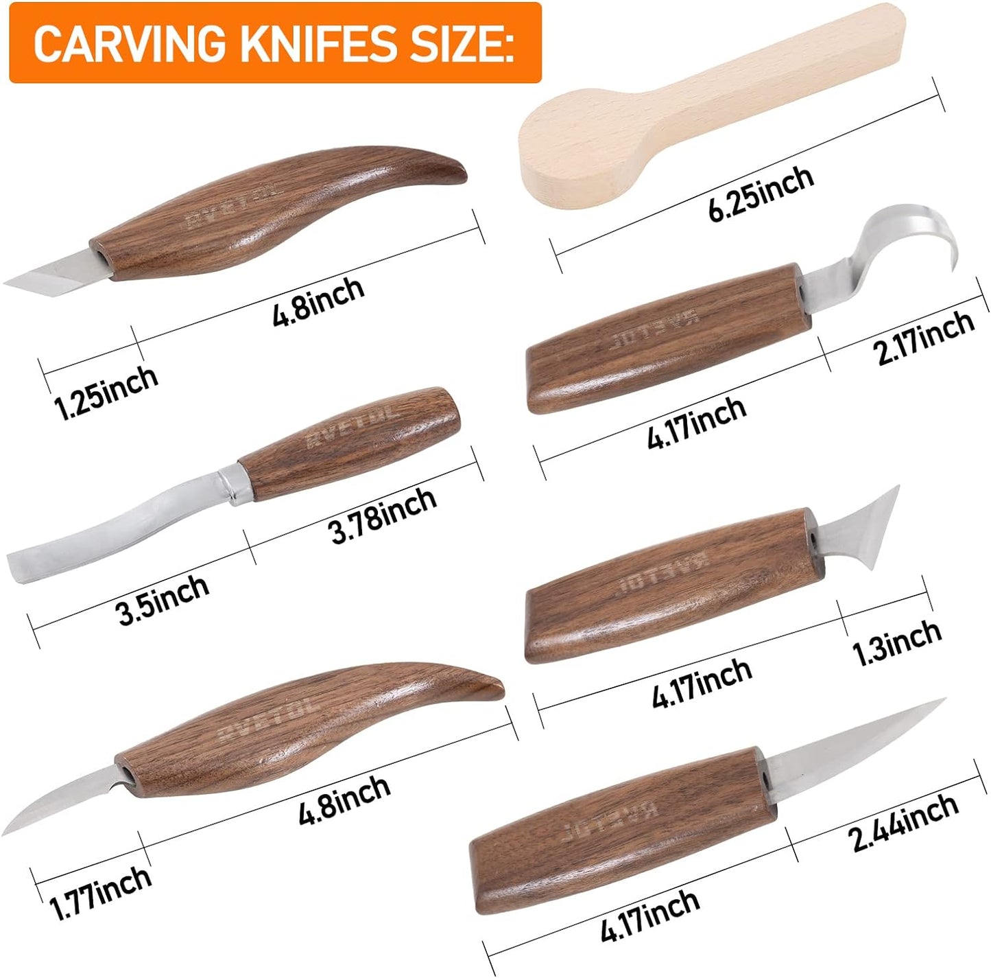 Wood Whittling Kit, Wood Carving Tools Set for Spoon Bowl Cup Woodwork,  Trimming Knife, Detail Whittling and Hook Carving Knife, with Zipper Bag Gift for Adult Pro & Beginner