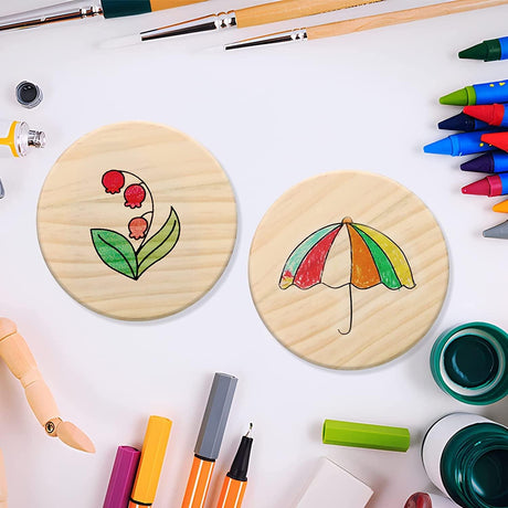 12 PCS Unfinished round Wood Coasters, 4 Inch Blank Wooden Coaster Crafts with Non-Slip Silicon Dots WoodArtSupply