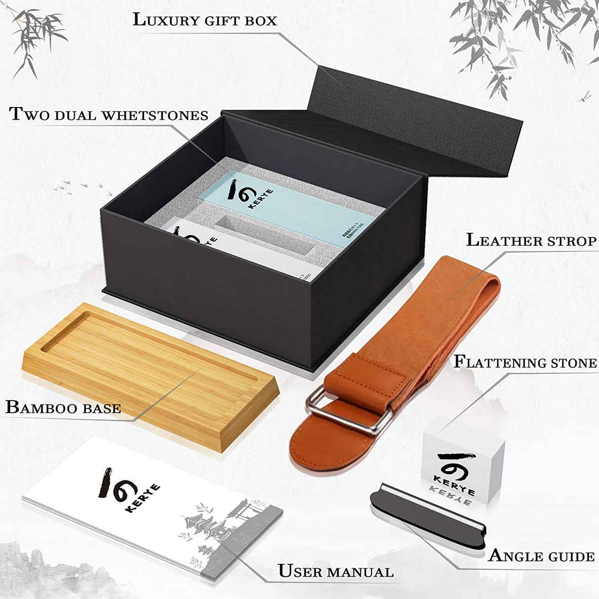 Knife Sharpening Stone Kit, Professional Japanese Whetstone Sharpener Stone Set, Premium 4 Side Grit 400/1000 3000/8000 Water Stone, Flattening WoodArtSupply