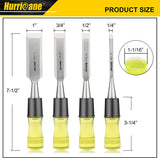Hurricane 4 Piece Wood Chisel Set for Woodworking, CR-V Steel Beveled Edge Blade, Durable PVC High Impact Handle Wood Chisel WoodArtSupply