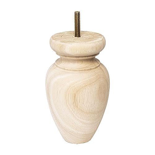 OUTWATER 5-1/2 in. H x 3-1/4 in. Dia Unfinished Solid Hardwood Bun Foot Leg for Furniture | Pack of 4 OUTWATER