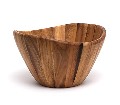 Lipper International Acacia Wave Serving Bowl for Fruits or Salads, Large, 12" Diameter x 7" Height, Single Bowl - WoodArtSupply