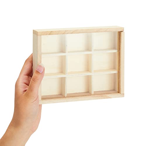 Small Unfinished Wood Box with Lid, 9 Compartment Storage Boxes (6.75 x 5.1 Inches, 2 Pack) Bright Creations