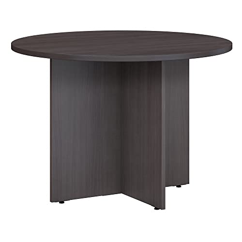 Bush Business Furniture Round Conference Table with Wood Base, Circular Meeting Room Desk for 4 Users, 42W, Storm Gray - WoodArtSupply