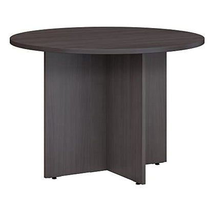 Bush Business Furniture Round Conference Table with Wood Base, Circular Meeting Room Desk for 4 Users, 42W, Storm Gray - WoodArtSupply