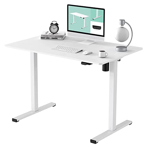 FLEXISPOT White Standing Desk 48 x 24 Inches Height Adjustable Desk, Whole-Piece Desktop Electric Sit Stand Up Desk Home Office Desk (White Desktop + - WoodArtSupply