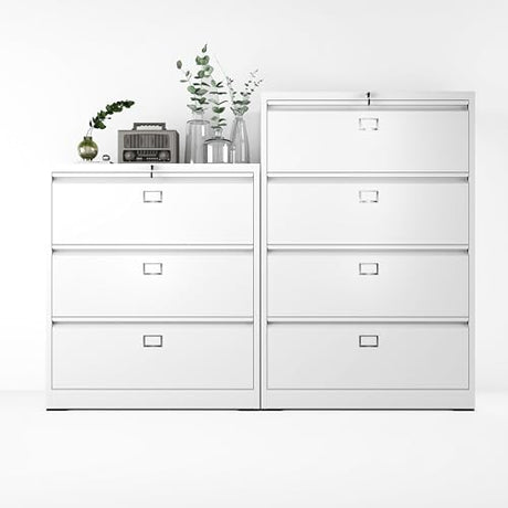 VIYET 4 Drawer Lateral File Cabinet with Lock,3 Drawer Metal Filing Cabinets, Home Office Storage Cabinet for Hanging Files Letter/Legal/F4/A4 VIYET