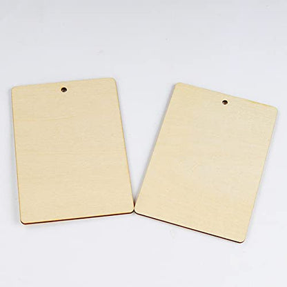 20Pcs Unfinished Wooden Tags Wood Pieces Rectangle Blank Tags with Hole and Twine for Craft Projects, Hanging Decorations, Wine Bottles, Painting,
