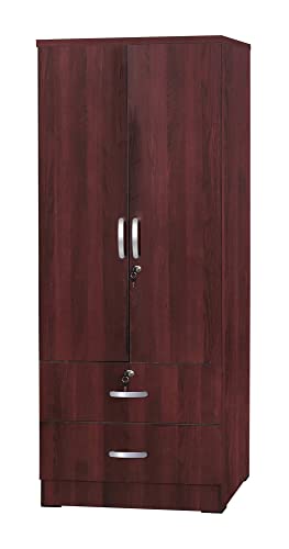 Better Home Products Grace Wood 2-Door Wardrobe Armoire with 2-Drawers Mahogany