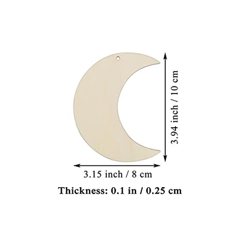 20pcs Moon Wood Cutouts DIY Craft Embellishments Moon Unfinished Wood Gift Tags Ornaments Decoration JANOU