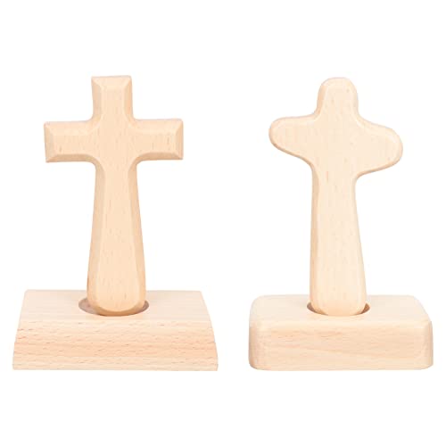 Operitacx 2pcs Christian Cross Stand up Cross Rustic Cross Decor Wood Cross Unfinished Wood Jesus Cross Wood Crosses for Crafts Desk Signs Tabletop - WoodArtSupply