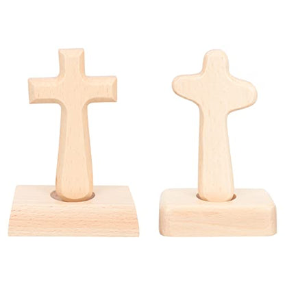 Operitacx 2pcs Christian Cross Stand up Cross Rustic Cross Decor Wood Cross Unfinished Wood Jesus Cross Wood Crosses for Crafts Desk Signs Tabletop - WoodArtSupply