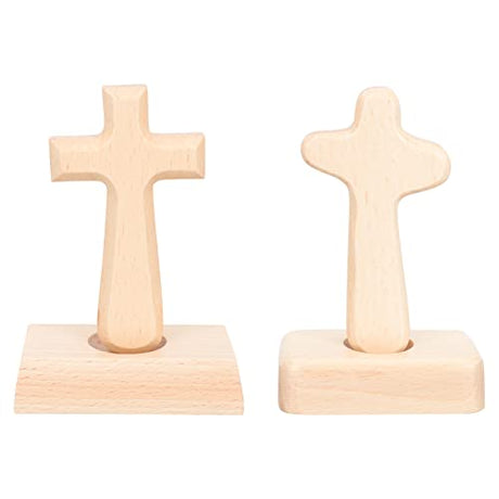 Operitacx 2pcs Christian Cross Stand up Cross Rustic Cross Decor Wood Cross Unfinished Wood Jesus Cross Wood Crosses for Crafts Desk Signs Tabletop Operitacx