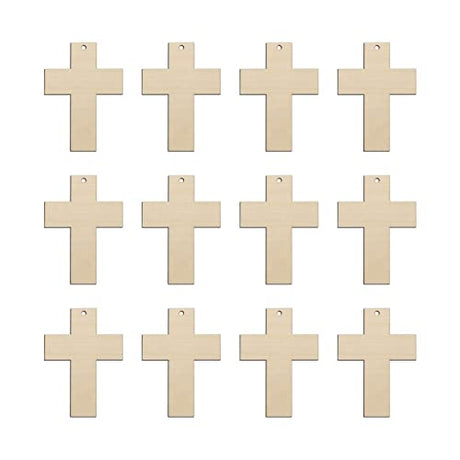 30pcs Mini Cross Wood DIY Crafts Cutouts 2" Wooden Cross Shaped Hanging Ornaments with Jute Twines Gift Tags for Easter Halloween Holiday Party Creaides