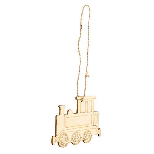 SEWACC 40 Pcs Rustic Wood Logs Wooden Train Cutout Mini Wooden Slices Party Wooden Ornaments Unfinished Train Cutouts Christmas Decor Wooden Hanging SEWACC